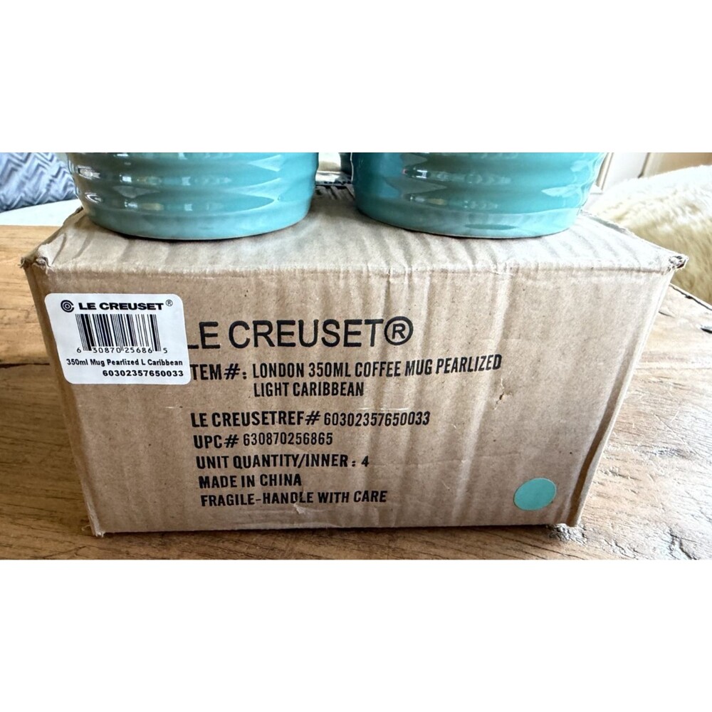 Le Creuset Stoneware London 12 oz 350 ml Mugs Set of 4 Pearlized Caribbean NEW - Picture 7 of 8